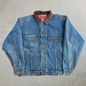 Vintage 90s Marlboro Country Store Flannel Lined Trucker Denim Jacket - M