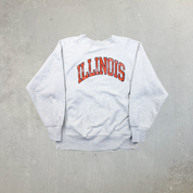 F- Vintage 90s Champion Reverse Weave Illinois Text Crewneck