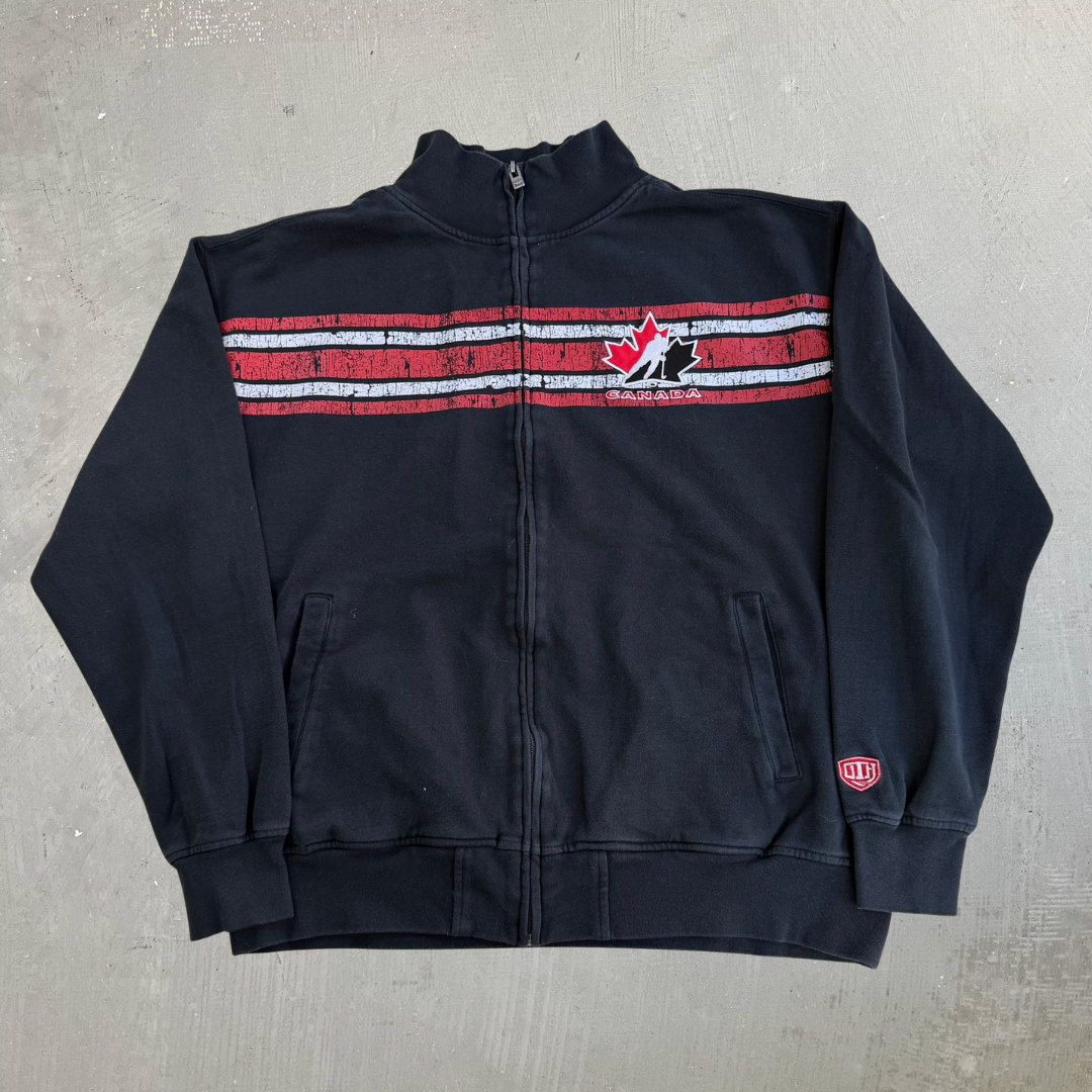 Vintage Hockey Canada Embroidered Logo Zip Up Sweatshirt Track Jacket - XL