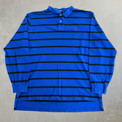 J- Vintage Polo RL Embroidered Logo Striped Long Sleeve Polo Shirt - 2XL