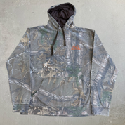 J- Vintage Real Tree Camo Orange Logo Brown Drawstrings Hoodie - M