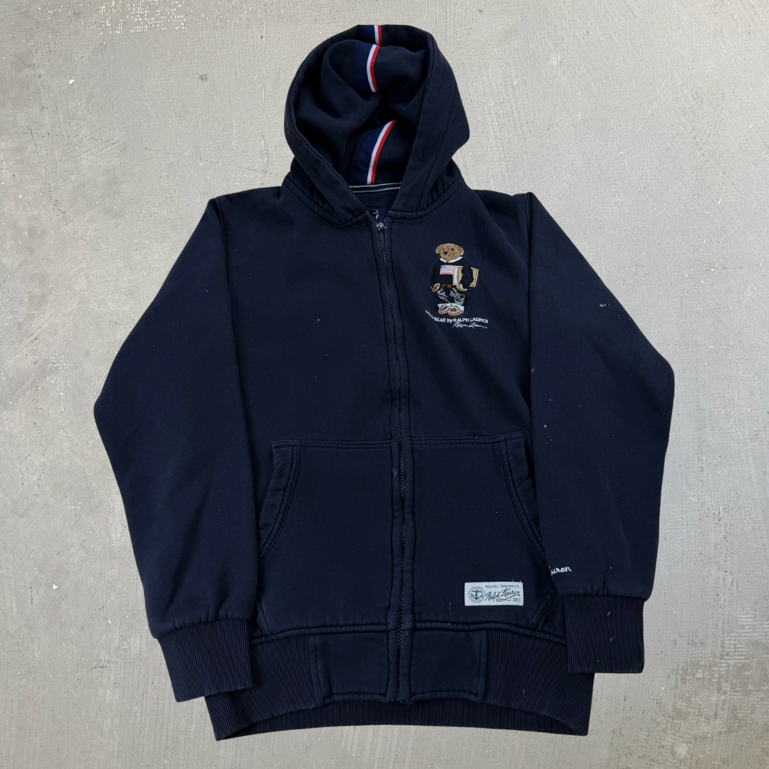 J- Vintage Polo Sport Ralph Lauren Embroidered Bear Zip Up Hoodie - L