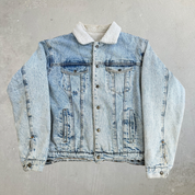 Vintage 90s Dry Goods Sugatuck Sherpa Lined Denim Trucker Jacket - L