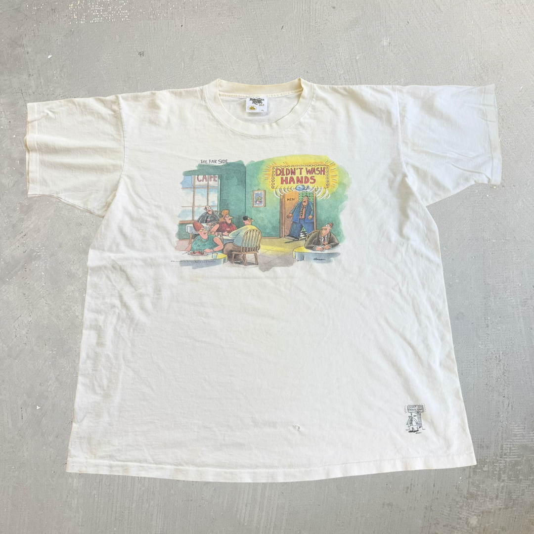 J- Vintage '91 Farworks Didn't Wash Hands Cartoon Graphic Made In USA Single Stitch Tee - XL
