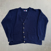 J- Vintage Tommy Hilfiger Embroidered Crest Navy Cardigan Knit Sweater - M