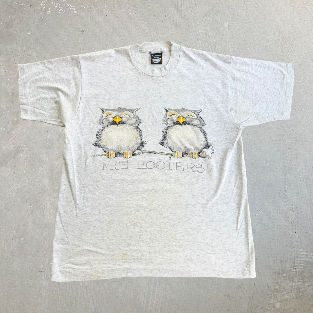 J- Vintage 90s Owls Nice Hooters! Graphic Single Stitch Tee - L