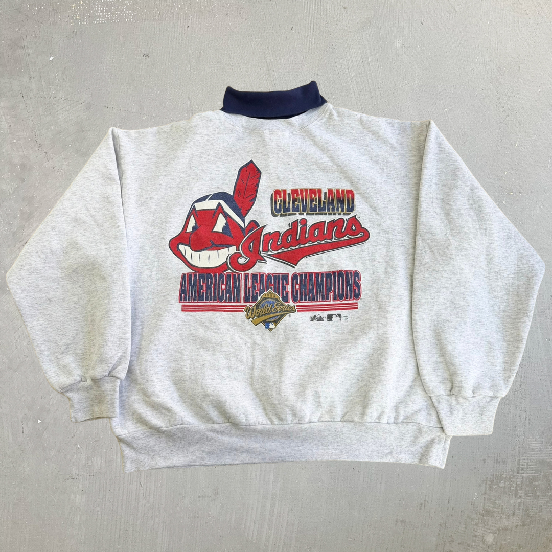 Vintage '95 Cleveland Guardians MLB Majestic American League Champions Graphic Made In USA Crewneck - XL