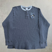 J- Vintage Disney Store Exclusive Embroidered Mickey Mouse Thermal Waffle Long Sleeve Tee - L