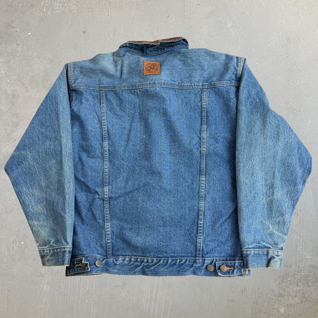Vintage 90s Marlboro Country Store Flannel Lined Trucker Denim Jacket - M
