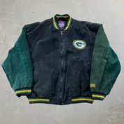 J- Vintage Green Bay Packers NFL Game Day Embroidered Logo Suede Jacket - XL