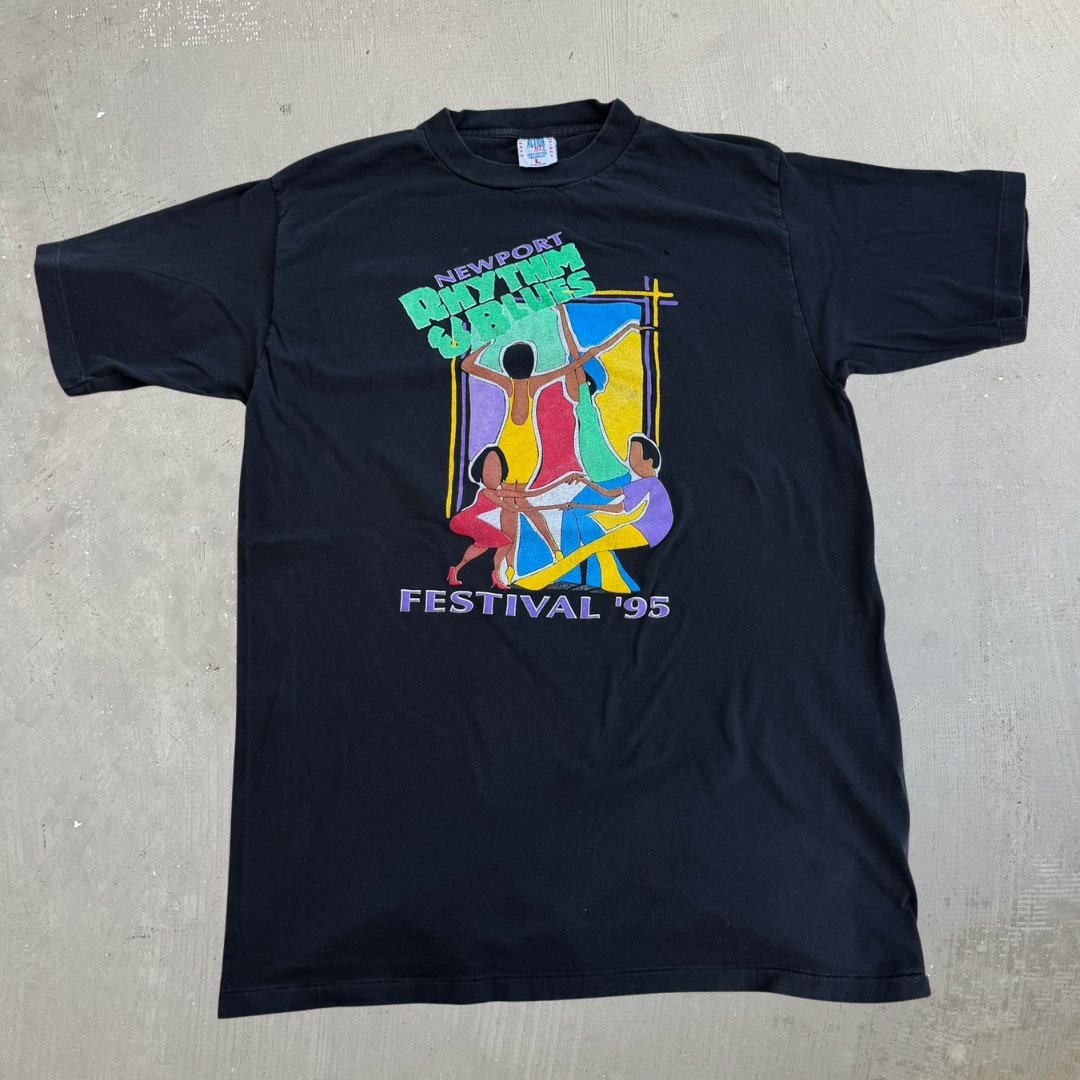 J- Vintage '95 Newport Rhythm & Blues Festival Graphic Single Stitch Tee - L