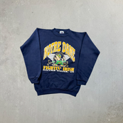 F- Vintage University Of Notre Dame Fightin' Irish Logo & Text Made In USA Crewneck