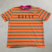 J- Guess x J Balvin Embroidered Text Striped Tee - L