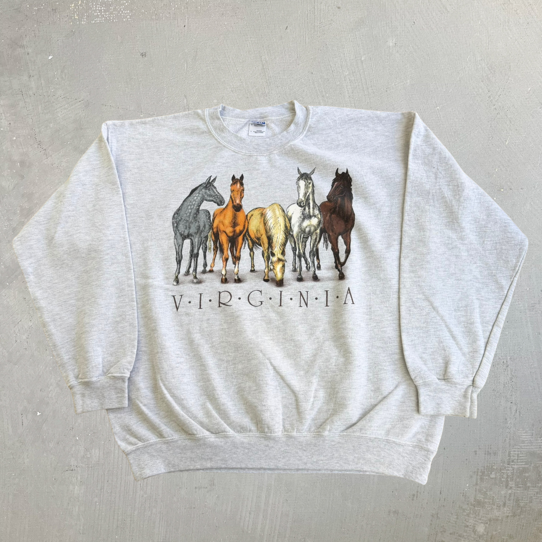 J- Vintage Virginia Horses Graphic Animal Print Crewneck - L