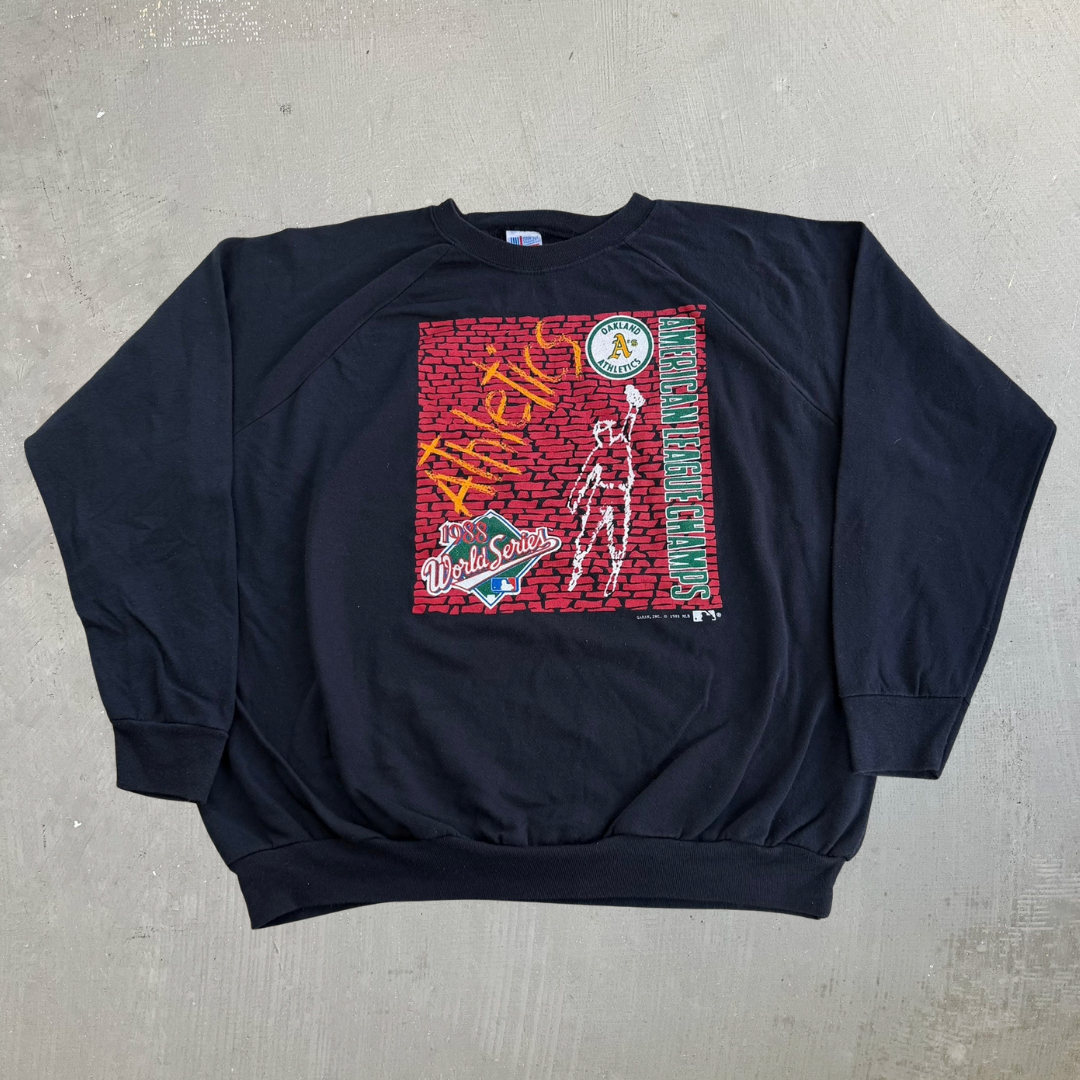 Vintage '88 Oakland Athletics MLB American League Champions Graphic Made In USA Crewneck - 2XL