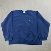 J- Vintage 90s Nike Embroidered Swoosh Made In USA Navy Crewneck - L