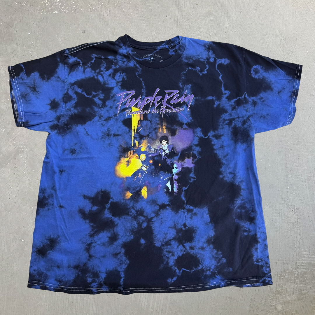J- Vintage Prince & The Revolution Purple Rain Graphic Purple Acid Wash Tee - XL