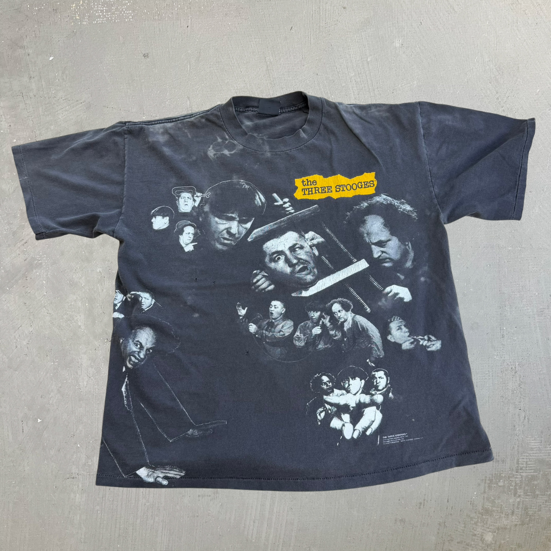 J- Vintage '91 The Three Stooges Jumbo Print Made In USA Single Stitch Tee - XL