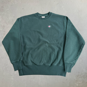 Vintage Champion Reverse Weave Embroidered Logo Forest Green Crewneck - L
