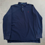 J- Vintage Polo Ralph Lauren Embroidered Logo Fleece Lined Rugby Shirt - L