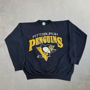 Vintage '91 Pittsburgh Penguins NHL Text & Logo Made In USA Crewneck - XL