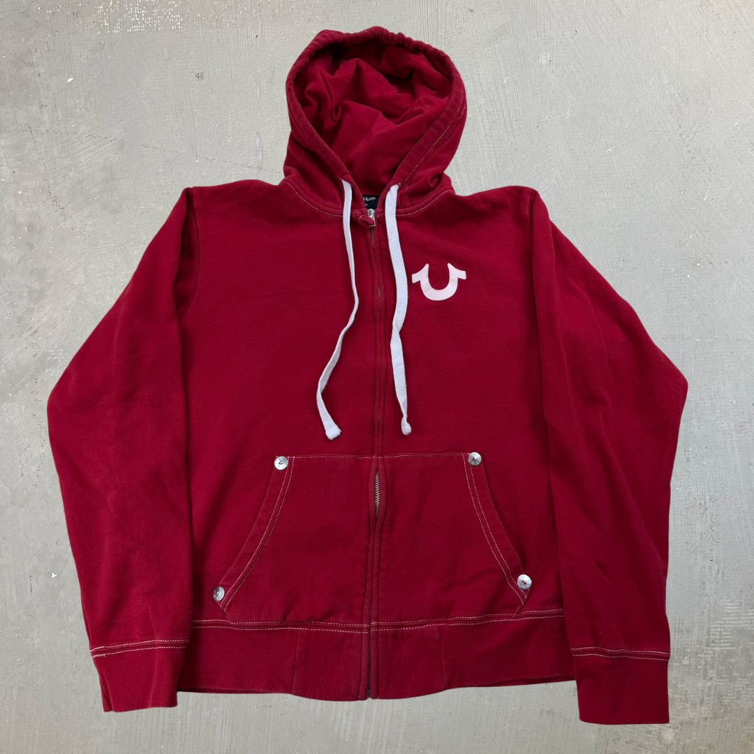 J- Vintage True Religion Logo Zip Up Hoodie - M