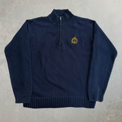 J- Vintage Women's Ralph Lauren LRL Embroidered Crest Quarter Zip Knit Sweater - M