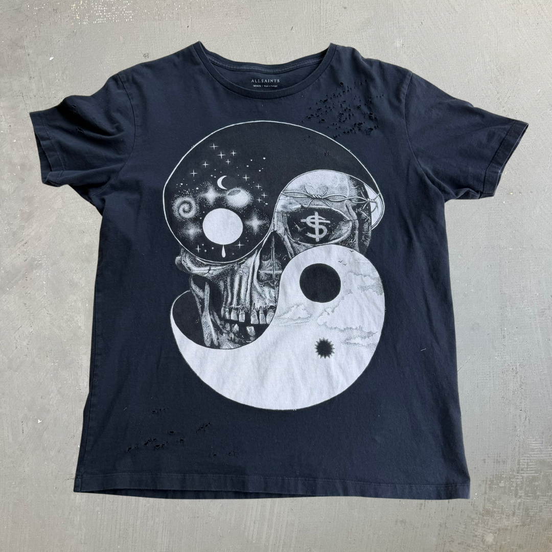 J- All Saints Ying Yang Skull Graphic Tee - M