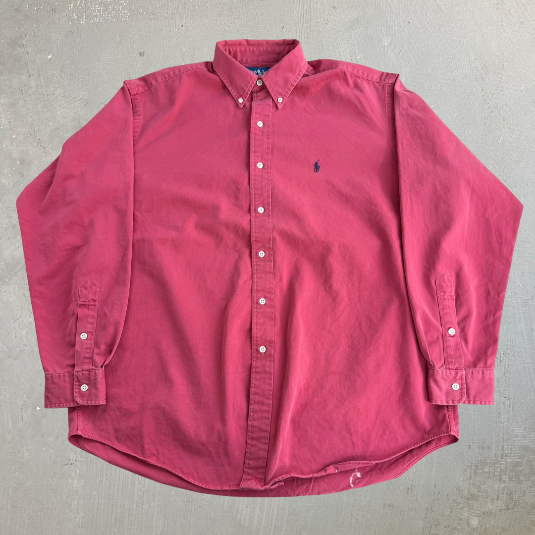 Vintage 90s Polo RL Embroidered Logo Faded Red Blake Button Down Shirt - L