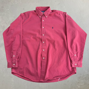 Vintage 90s Polo RL Embroidered Logo Faded Red Blake Button Down Shirt - L