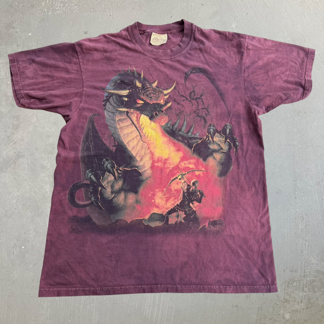 J- Vintage '05 The Mountain Dragon & Archer Jumbo Print Acid Wash Made In USA Tee - L