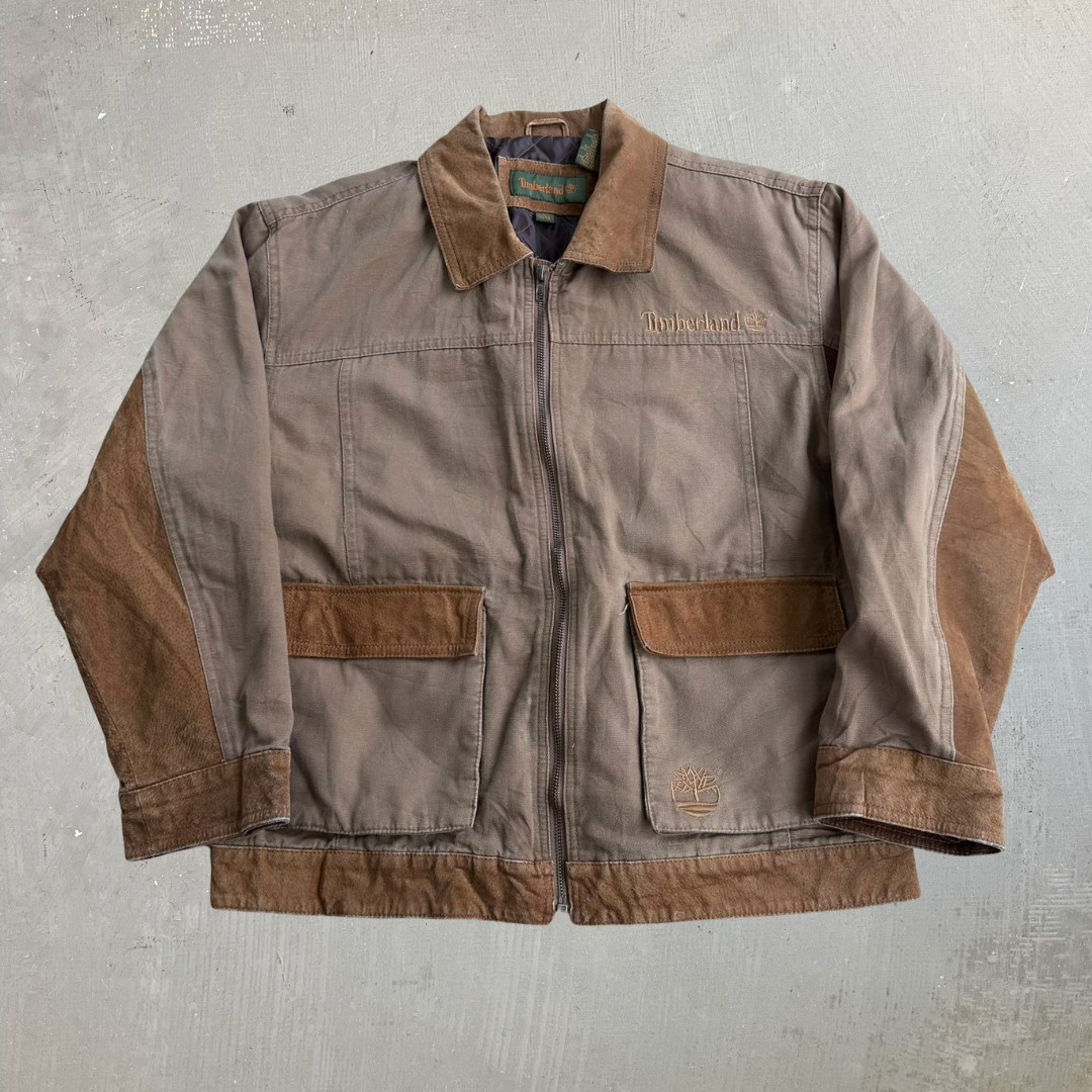 J- Vintage Timberland Leather & Canvas Zip Up Work Jacket - L