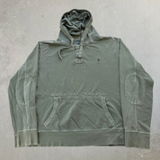 J- Vintage Polo Ralph Lauren Embroidered Logo Olive Green Lightweight Hoodie - XL