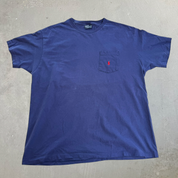 J- Vintage Polo RL Embroidered Logo Made In USA Single Stitch Pocket Navy Tee - L