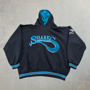 J- Vintage San Jose Shark NHL Starter Embroidered Text Hoodie - L
