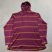 J- Vintage Ralph Lauren Maroon Striped Lightweight Hoodie - 2XL