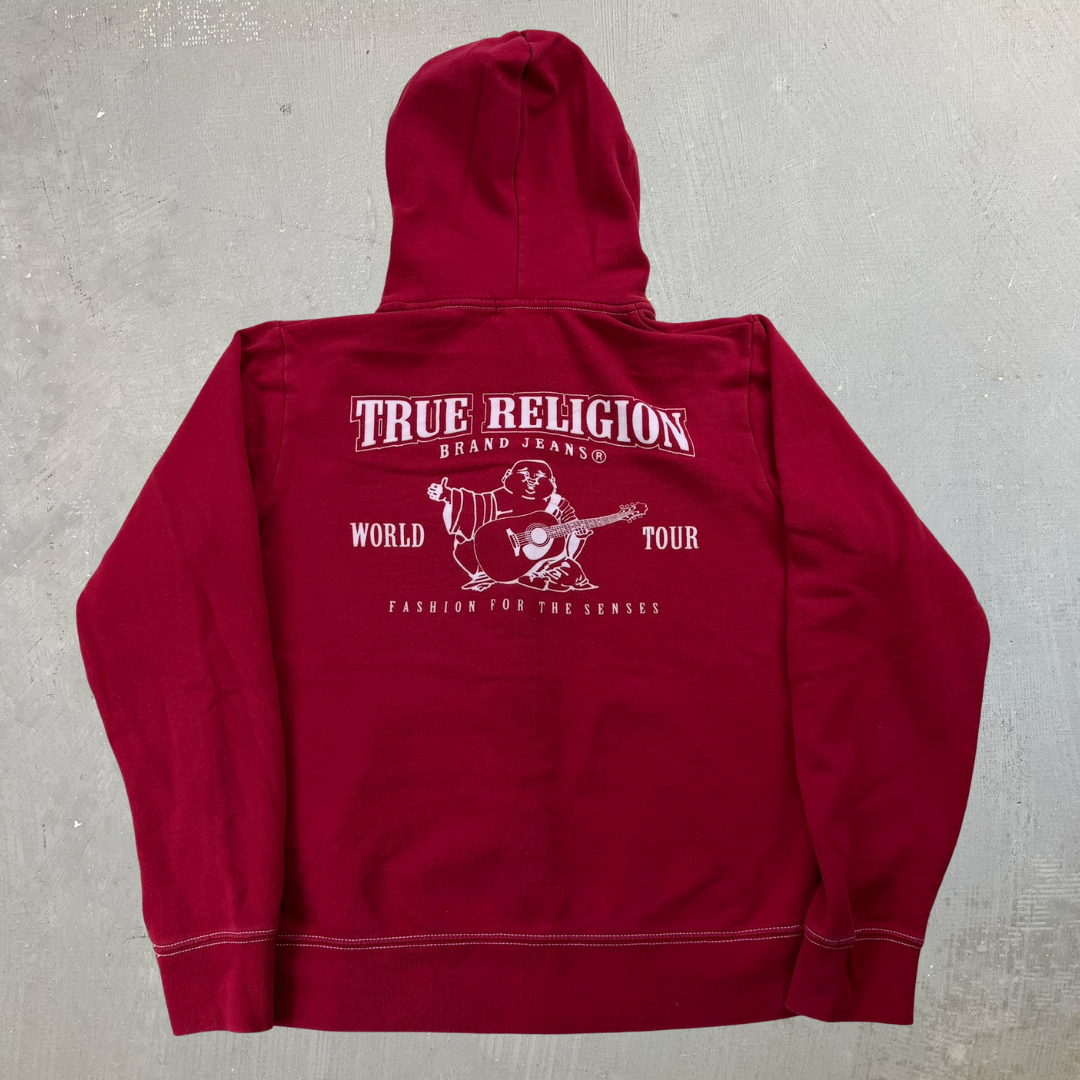 J- Vintage True Religion Logo Zip Up Hoodie - M