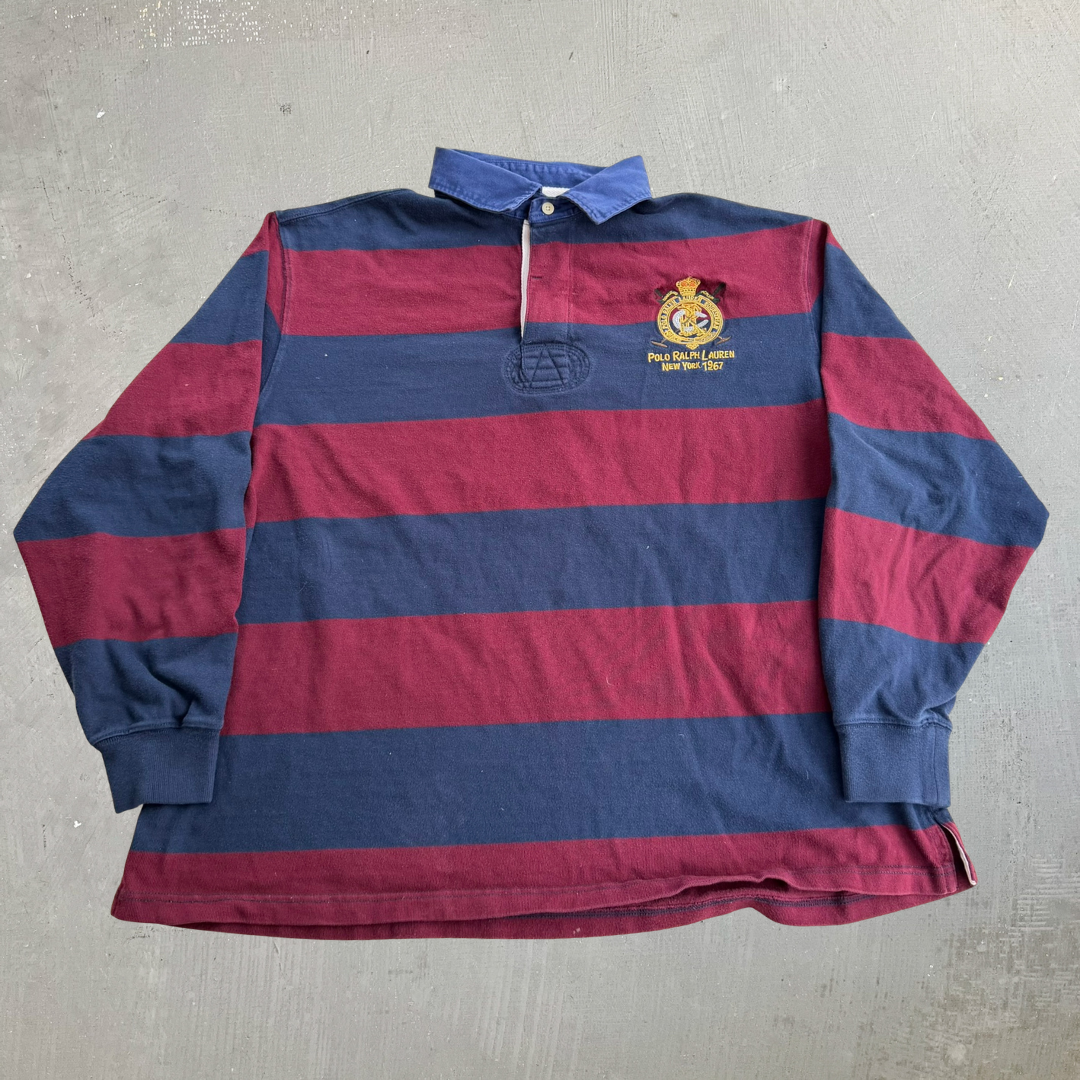 J- Vintage Polo RL Equestrian Embroidered Crest Rugby Shirt - 2XL Big