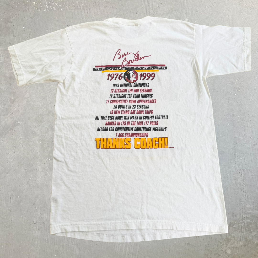 J- Vintage '99 Florida State University Bobby Bowden 300 Victories Graphic Made In USA Single Stitch Tee - L