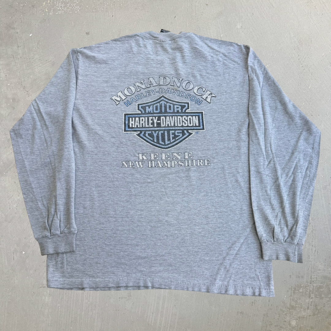 J- Vintage '01 Harley Davidson Keene New Hampshire Graphic Made In USA Long Sleeve Tee - L