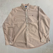 Vintage 90s Polo RL Embroidered Logo Khaki Button Down Shirt - 2XL
