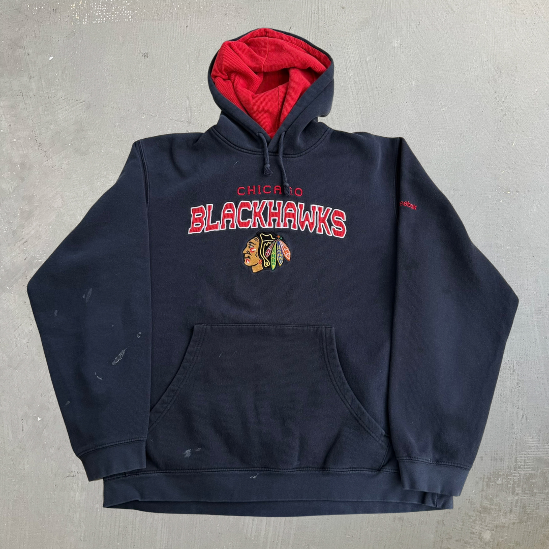 Vintage Chicago Blackhawks NHL Reebok Embroidered Text Graphic Hoodie - XL