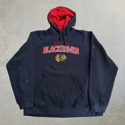 Vintage Chicago Blackhawks NHL Reebok Embroidered Text Graphic Hoodie - XL