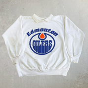Vintage Edmonton Oilers NHL Text & Logo Made In Canada Crewneck - L