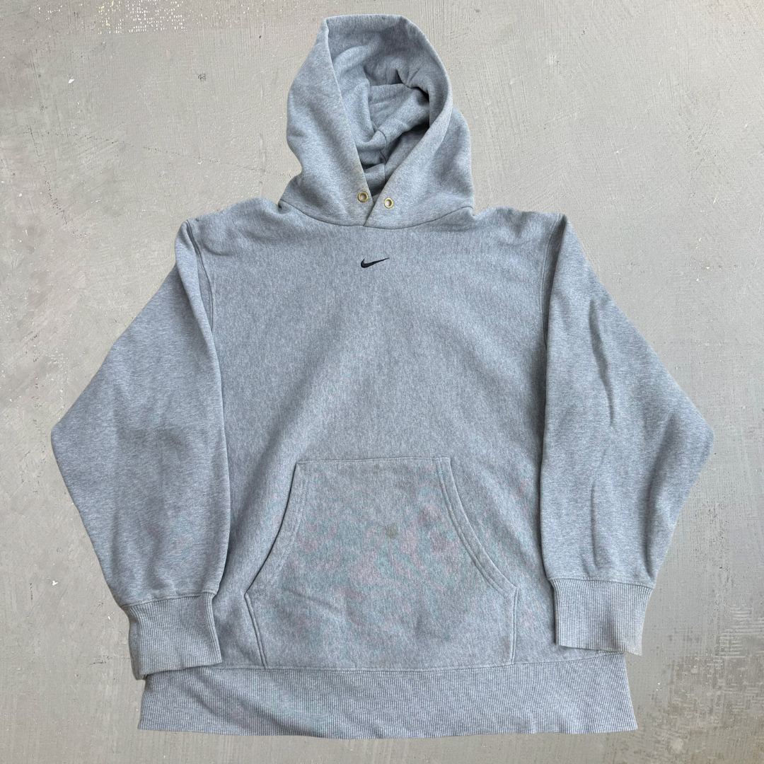 J- Vintage Nike Center Swoosh Embroidered Grey Hoodie - XL