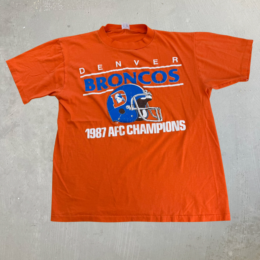 J- Vintage '87 Denver Broncos NFL AFC Champions Made In USA Single Stitch Tee - L