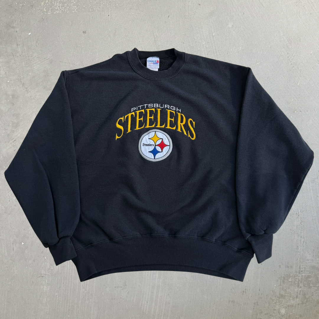 Vintage Pittsburgh Steelers NFL ChalkLine Embroidered Text & Logo Crewneck - L