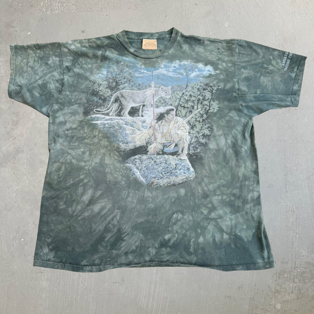 J- Vintage '96 The Mountain Robertson Trading Company Graphic Green Acid Wash Tee - 2XL