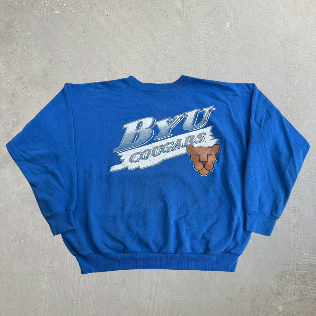 Vintage Brigham Young University Cougars Graphic Made In USA Crewneck - 2XL