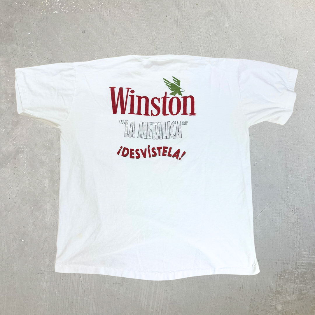 J- Vintage '91 Nascar Winston Cup Text Made In USA Single Stitch Pocket Tee - XL